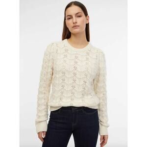 Gap Femme Pointelle Cotton Wool Blend Sweater Cream Puff Sleeve Sz Large Tall